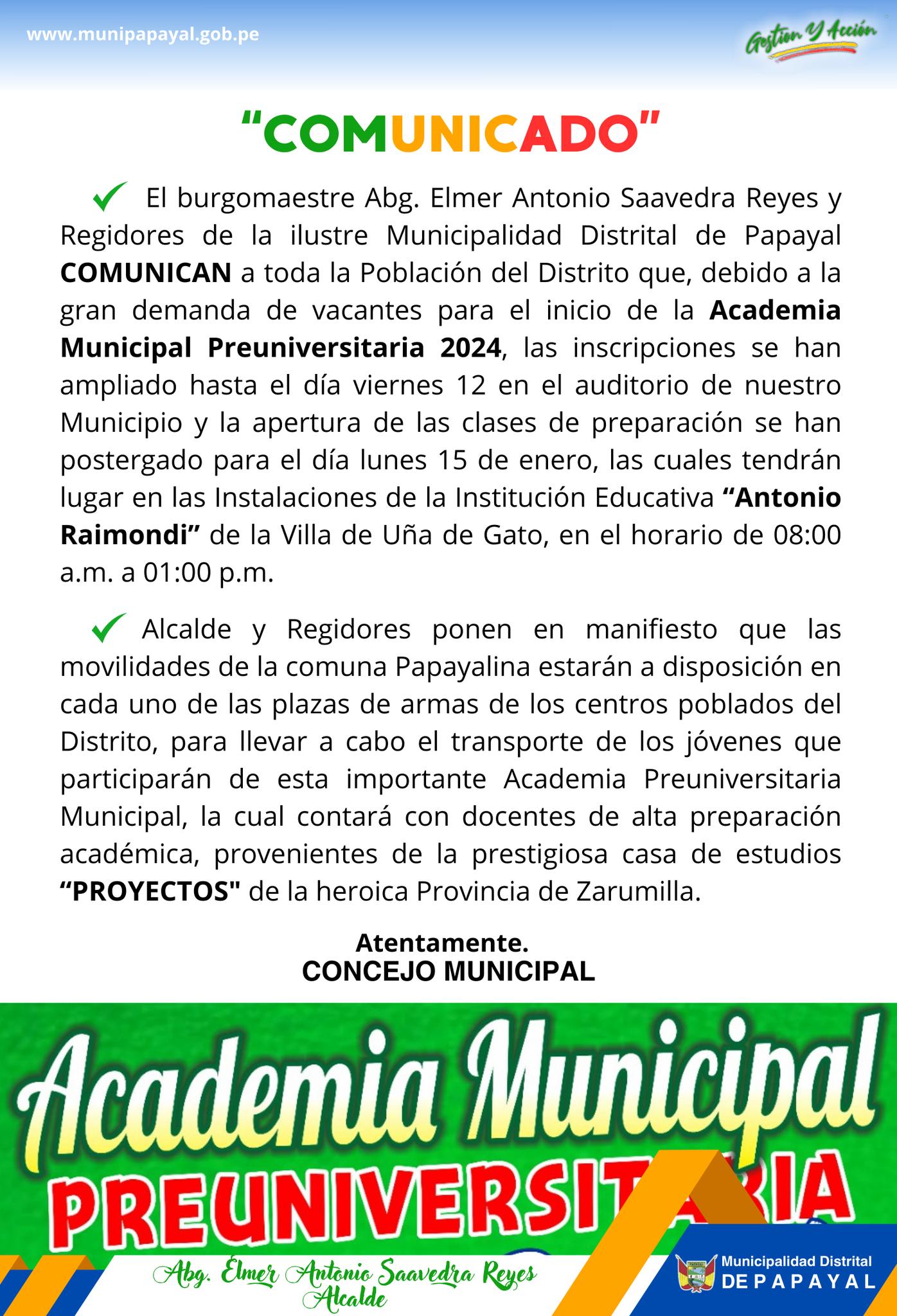 INICIO DE LA ACADEMIA PREUNIVERSITARIA 2024